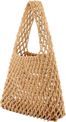 شيك يوميات محبوك حمل حقيبة المنسوجة يدويا شبكة حقائب يد صغيرة للنساء القطن الكروشيه حقيبة المحافظ الصيف شاطئ شبكة صيد السمك حمل الحقائب in Kuwait