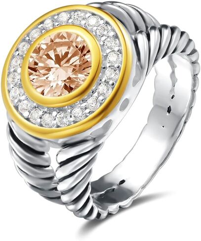 UNY JEWEL Two Tone Twisted Cable Wire Ring Split Shank Pave CZ Unique Designer Inspired Jewelry Women's Fashion Dupes Ring in Saudi Arabia