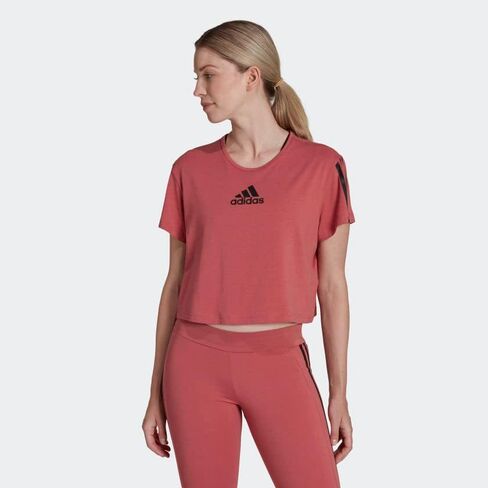 adidas Women's AEROREADY Cotton-Touch Cropped Sport Tee, Wonder Red, Small in Saudi Arabia