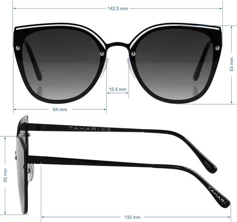 Th809 نظارة شمسية نسائية واقية من الأشعة فوق البنفسجية بنسبة 100% على شكل عين القطة. هدايا أنيقة لها، 64 ملم in Kuwait