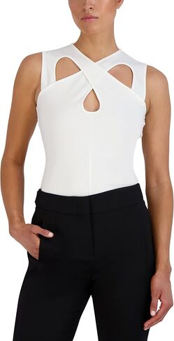 Women's Fitted Bodycon Sleeveless Cross Neck Keyhole Top in Kuwait