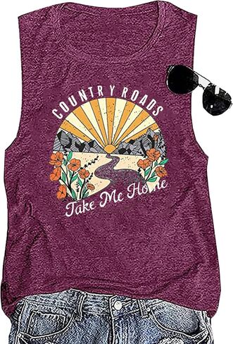 Country Roads Take Me Home Floral Tank Top for Women Hiking Mountain Sleeveless T Shirt Tees Camping Vest in Saudi Arabia