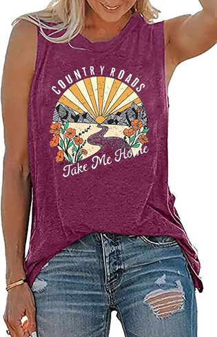 Country Roads Take Me Home Floral Tank Top for Women Hiking Mountain Sleeveless T Shirt Tees Camping Vest in Saudi Arabia