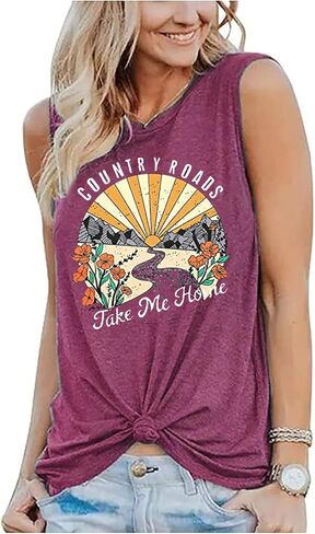 Country Roads Take Me Home Floral Tank Top for Women Hiking Mountain Sleeveless T Shirt Tees Camping Vest in Saudi Arabia