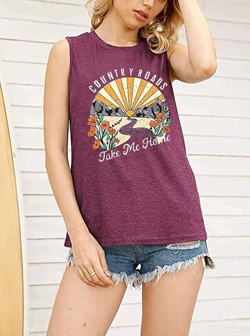 Country Roads Take Me Home Floral Tank Top for Women Hiking Mountain Sleeveless T Shirt Tees Camping Vest in Saudi Arabia