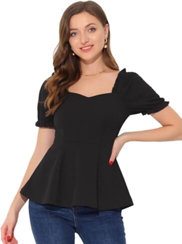 Allegra K Peplum Top for Women's Elegant Ruffles Puff Sleeve Sweetheart Neck Blouse in Saudi Arabia