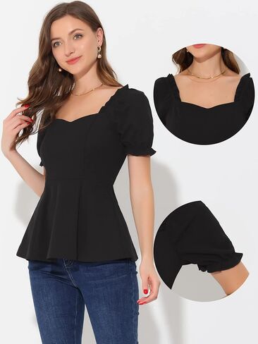 Allegra K Peplum Top for Women's Elegant Ruffles Puff Sleeve Sweetheart Neck Blouse in Saudi Arabia