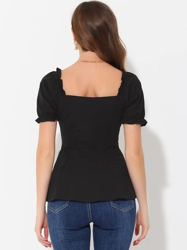Allegra K Peplum Top for Women's Elegant Ruffles Puff Sleeve Sweetheart Neck Blouse in Saudi Arabia