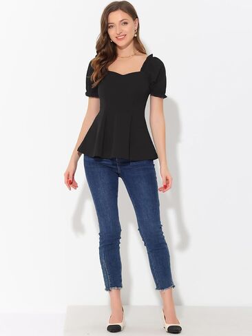 Allegra K Peplum Top for Women's Elegant Ruffles Puff Sleeve Sweetheart Neck Blouse in Saudi Arabia