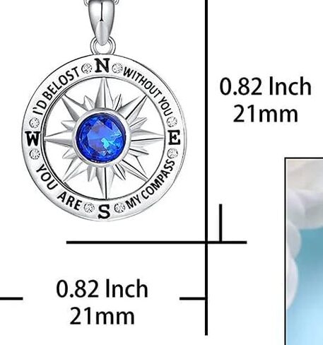 Compass pendant-S925 steerling silver necklace with zircon stone(s) and a meaningful message on it "I'd be lost without you" " you are my compass" lovely message for mother's day, aniversary, valentines, birthday, any occasion. in Saudi Arabia