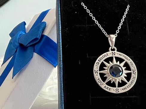 Compass pendant-S925 steerling silver necklace with zircon stone(s) and a meaningful message on it "I'd be lost without you" " you are my compass" lovely message for mother's day, aniversary, valentines, birthday, any occasion. in Saudi Arabia