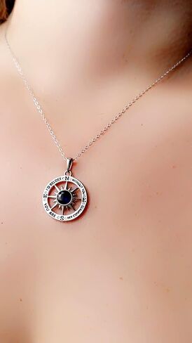 Compass pendant-S925 steerling silver necklace with zircon stone(s) and a meaningful message on it "I'd be lost without you" " you are my compass" lovely message for mother's day, aniversary, valentines, birthday, any occasion. in Saudi Arabia
