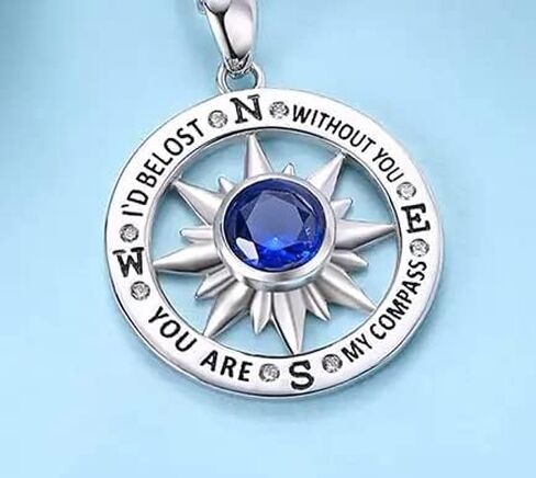 Compass pendant-S925 steerling silver necklace with zircon stone(s) and a meaningful message on it "I'd be lost without you" " you are my compass" lovely message for mother's day, aniversary, valentines, birthday, any occasion. in Saudi Arabia