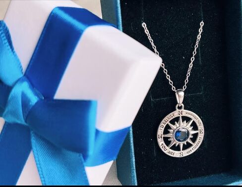 Compass pendant-S925 steerling silver necklace with zircon stone(s) and a meaningful message on it "I'd be lost without you" " you are my compass" lovely message for mother's day, aniversary, valentines, birthday, any occasion. in Saudi Arabia