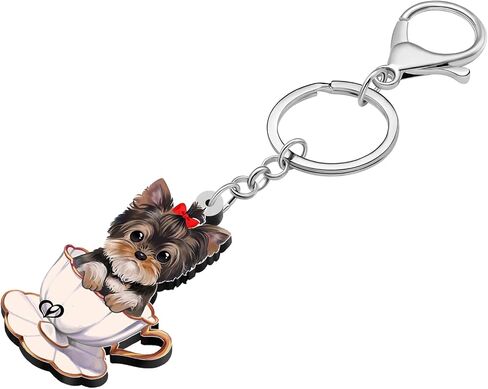 Acrylic Cute Yorkshire Terrier Dog Keychain Puppy Pets Jewelry Gifts for Women Girls Kids Dog Lovers Car Keys Ring in Saudi Arabia