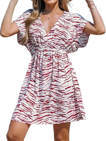 CUPSHE Women Striped Tie-Dye Wash Cover-Up Dress Short Sleeves V Neck Cover Up Sexy Summer in Saudi Arabia