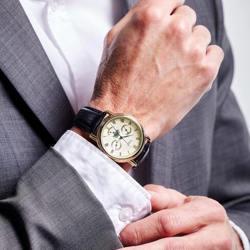 ستاور ساعة ماجنيفيكات II اوتوماتيكية بهيكل ذهبي وسوار من الجلد الاسود الاصلي للرجال in Kuwait