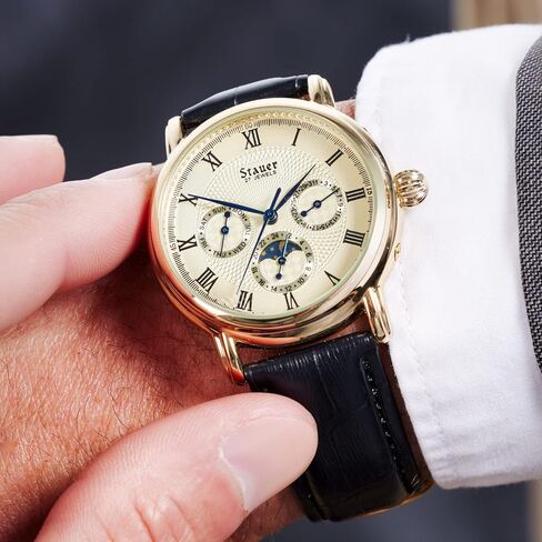 ستاور ساعة ماجنيفيكات II اوتوماتيكية بهيكل ذهبي وسوار من الجلد الاسود الاصلي للرجال in Kuwait