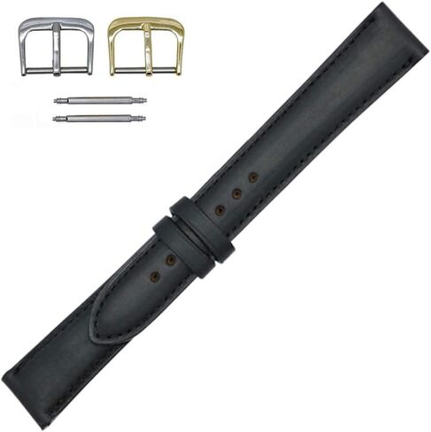 صُنع في الولايات المتحدة الأمريكية - حزام ساعة من جلد Horween Chromexcel الأصلي باللونين الأسود والبني بأحجام قصيرة ومنتظمة وطويلة - إبزيم ذهبي وفضي ودبابيس متضمنة - المصنع مباشرة 16 مم 17 مم 18 مم 19 مم 20 مم 22 مم 24 مم in Kuwait