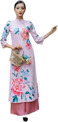 مجموعة المناظر الطبيعية المطبوعة آو داي | الفيتنامية الحديثة المعدة مسبقًا آو داي | المرأة آو داي مع السراويل | السنة القمرية الجديدة in Kuwait