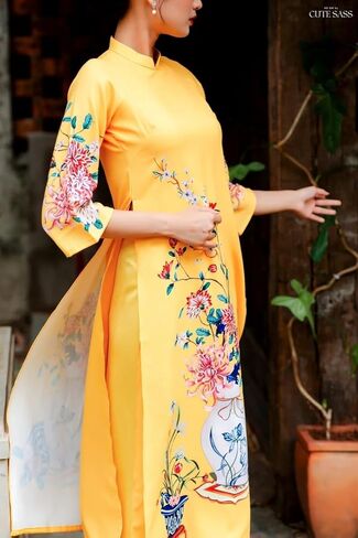 مجموعة المناظر الطبيعية المطبوعة آو داي | الفيتنامية الحديثة المعدة مسبقًا آو داي | المرأة آو داي مع السراويل | السنة القمرية الجديدة in Kuwait