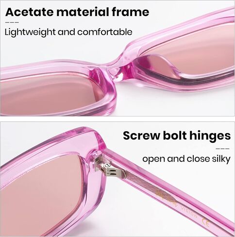 veda Tinda Rectangle Sunglasses Womens Light Pink 90's Retro Trendy Fashion Cool Vintage Sun Glasses Square Y2k Accessories UV400 Blocking C26S07 in Kuwait