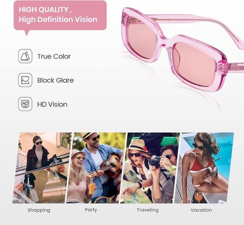 veda Tinda Rectangle Sunglasses Womens Light Pink 90's Retro Trendy Fashion Cool Vintage Sun Glasses Square Y2k Accessories UV400 Blocking C26S07 in Kuwait
