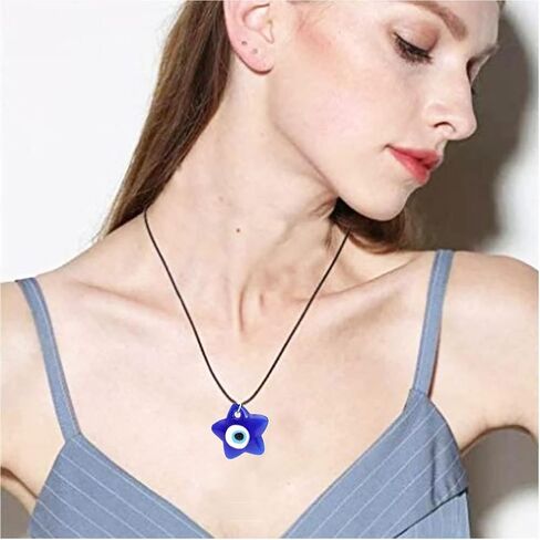 JczR.Y Evil Eye Necklace Pendant Blue Turkish Demon Eye Necklace For Women Girls Leather Rope Glass Evil Eye Necklace Lucky Protection Jewelry in Saudi Arabia