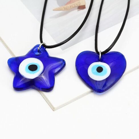 JczR.Y Evil Eye Necklace Pendant Blue Turkish Demon Eye Necklace For Women Girls Leather Rope Glass Evil Eye Necklace Lucky Protection Jewelry in Saudi Arabia