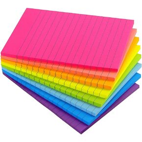 4x6 Lined Sticky Notes Bright Ruled Post Stickies Strong Adhesive Memo Pads, 8 PadsPack, 45 SheetsPad (Multicolor-4x6), 111