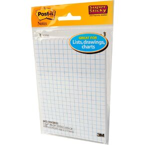 Post-it Super Sticky Notes, 4x6 in, 3 Pads, 2x the Sticking Power, White with Blue Grid Lines, Recyclable (660-SSGRID) in Kuwait