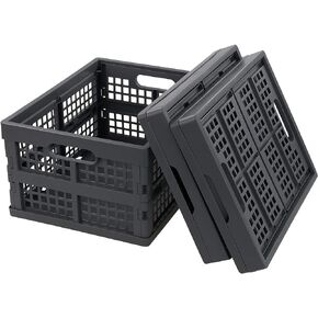 3-Pack Black Collapsible Crates, Plastic Folding Storage Crates, 15 Liter