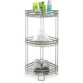 BINO 3-Tier Corner Spa Tower | 'Lafayette' Rust-Resistant | Nickel | Steel Corner Shower Organizer Stand | Decor | Bathroom Vanity Accessories and Display