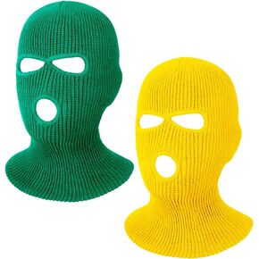 WILLBOND 2 Pieces Knitted Full Face Cover 3 Hole Mask Winter Balaclava Face Cover, One Size