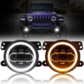 Auxbeam 4 Inch LED Fog Lights for Jeep Wrangler JK Rubicon Unlimited JKU 2007-2018, 60W Driving Offroad 4" Round Fog Lamps w/DRL & Amber Turn Signal Lights