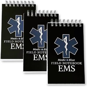 EMS Field Notebook, 3 Pack, 75 sheets (150 pages), 3" X 5", EMT Notepad, Medical EMT and Paramedic Gear and Supplies, EMS Field Guide, Pocket Size Notebook