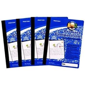Mintra Office Composition Notebooks, Primary Ruled, (4 Pack, Blue Cover), 80 Sheets. Creative, Hardcover Book, Grade K-2, 7.5in x 9.75in, For School, Home, Business, Office