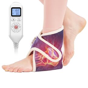1 Pack Ankle Heating Pad for Plantar Fasciitis Relief - Upgrade Ankle Brace for Women/Men Neuropathy Pain - Heated Foot Ankle Wrap with Adjustable X-Shape Straps Auto Shut Off & 86℉-158℉