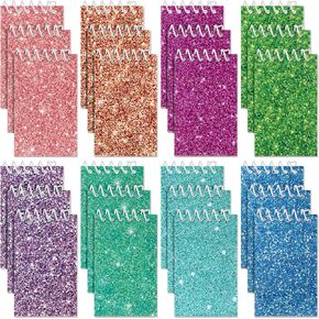 Glenmal 24 Pack Spiral Prism Small Notebooks 3.9 x 2.4 Inch Glitter Pocket Notebook Assorted Colors Mini Notepad Spiral Notepad Top Bound Spiral Memo Pad for Party Favor Gift Goodie Bag, 20 Pages Each