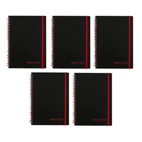 Black n' Red Twin Wire Poly Cover Notebook, 8-1/4 x 5-7/8 inches, Black/Red, 70 Ruled Sheets (C67009) (5)
