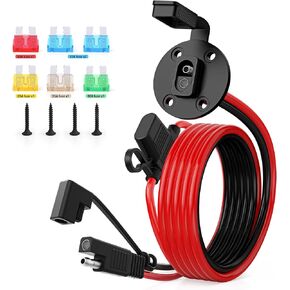 3.5FT السلطة SAE مقبس الجدار الجانبي ميناء 10AWG إلى SAE موصل سريع تمديد الحبل كابل تسخير، 12V-24V مع غطاء الغبار و 6 الصمامات للسيارات RV دراجة نارية لوحة للطاقة الشمسية التوصيل