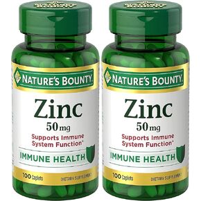 Nature's Bounty Zinc, Immune Support, 50 mg, Caplets, 100 Ct (Pack of 2)