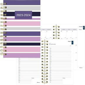 Blueline Essential Academic Daily/Monthly Planner, August 2023 to July 2024, Gold Twin-Wire Binding, Poly Cover, 8" x 5", Geo Design, Stripes (CA214PH.03-24)