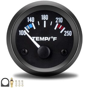 Universal 2"/52mm Water Temperature Gauge 100-250℉ Water Temp Gauge Kit DC12V with LED Light Indicator Display and Sensor for Ship Car Truck Vehicle Automotive Boat Marine