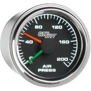 GlowShift 200 PSI Mechanical Dual Air Pressure Gauge - Black Dial - White LED Backlit - Clear Lens - Red & Green Analog Needles - for Air Ride Suspension Systems - 2-1/16" 52mm