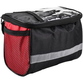 Collapsible Bike Basket, Large Capacity Bike Handlebar Bag, Multi-Purpose Detachable Bicycle Front Basket, Front Storage Bag With Reflective Strip for Shopping Commuter Pet Camping Outdoor red