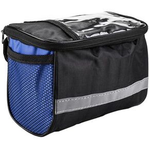 Collapsible Bike Basket, Large Capacity Bike Handlebar Bag, Multi-Purpose Detachable Bicycle Front Basket, Front Storage Bag With Reflective Strip for Shopping Commuter Pet Camping Outdoor blue