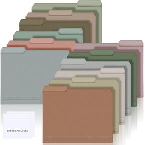 48 Pcs Colored Manila File Folders Letter Size Paper File Folders with Labels 9.49 x 11.61 Inch 1/3 Cut Tab File Folders for Office Organizer Dividers Notes (Retro Color)