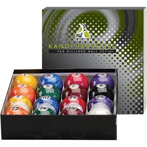 Kandy Pearl Billiards Ball Set - Hi-Gloss, Swirl Marbleized 16 Piece Pool Balls - Full 2 1/4 Size (Lighter Than Regulation Weight) Wet Look and Brilliant Colors KPBS