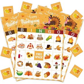 250 GSM Thick Fall Bingo Cards for 24 Players - 5''x7'' Size for Thanksgiving Fun Ideal for Kids, Families, Parties, School & Turkey Favors